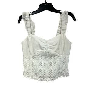 Heartloom Eyelet Ruffle Strap Top Size M White Cotton Blend Boho Feminine